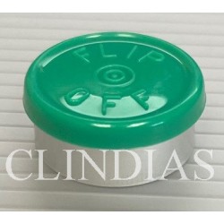 Green 20mm Flip Off® Vial Seals, Bag of 1000. Manufactured by West Pharmaceutical Services.