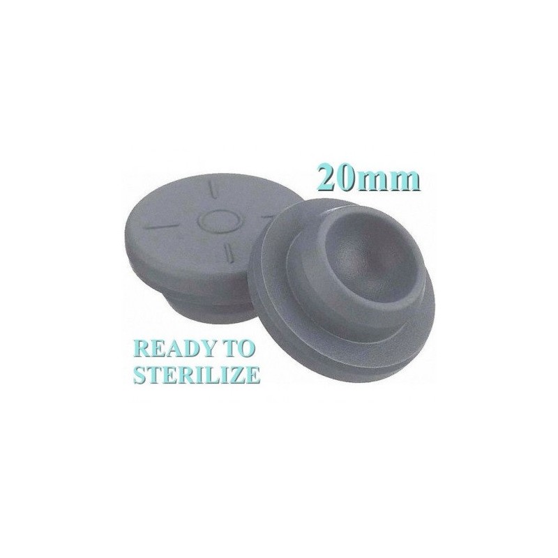 Ready to Sterilize 20mm Vial Stoppers, Round Bottom Bromobutyl Rubber, bag of 2,500