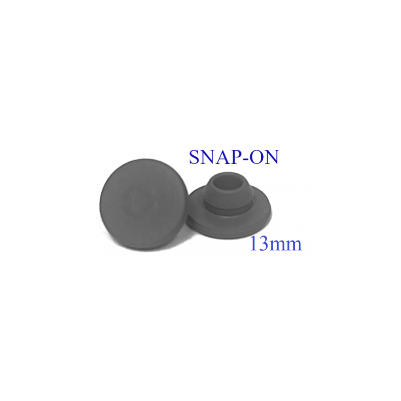 13mm SNAP ON Style Vial Stoppers, Chlorobutyl Rubber, Bag of 1,000 Pieces